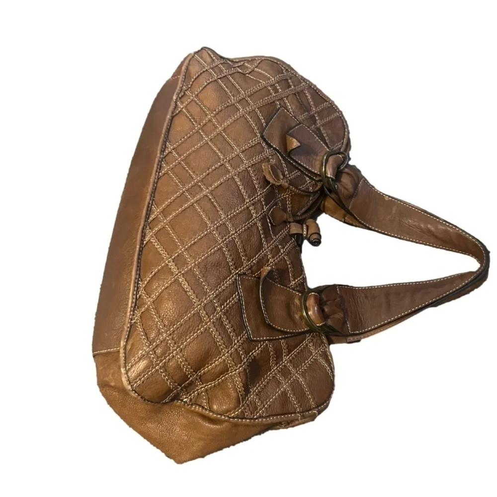 Gianni Bini Brown‎ Genuine Leather Purse Shoulder Bag Tote Hobo Satchel